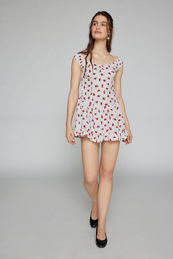 Motel Aca Floral Polka Dot Mini Dress In Ivory, Women's At Urban Outfitters In White