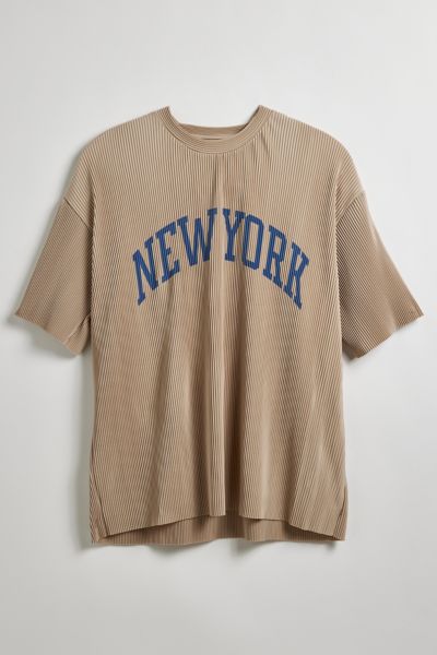 Shop Standard Cloth New York Plisse Tee In Beige, Men's At Urban Outfitters
