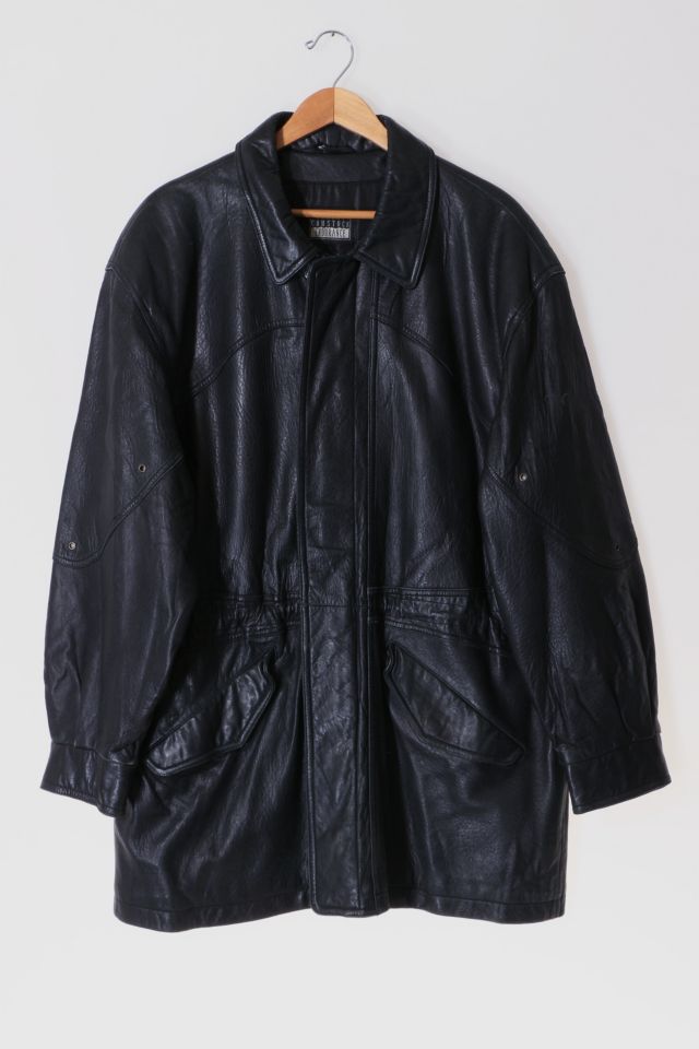 Vintage 90s Mid Length Leather Car Coat