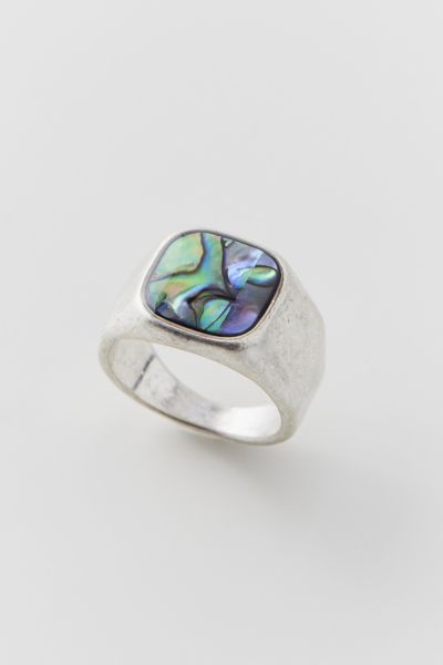 Urban Outfitters Abalone Signet Ring In Silver, Men's At