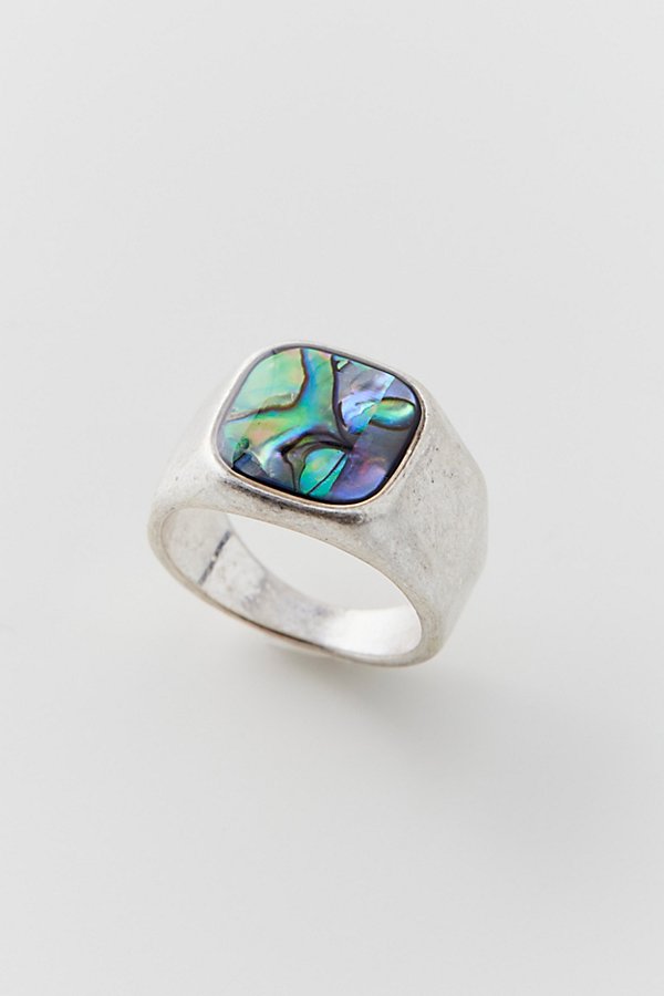 Urban Outfitters Abalone Signet Ring In Silver, Men's At