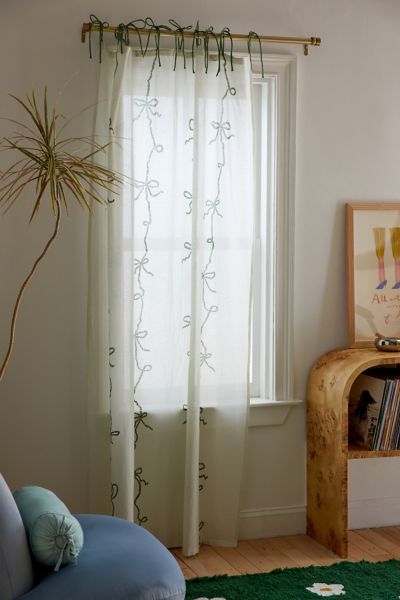 Urban Outfitters Lacey Bows Window Panel In Sage At