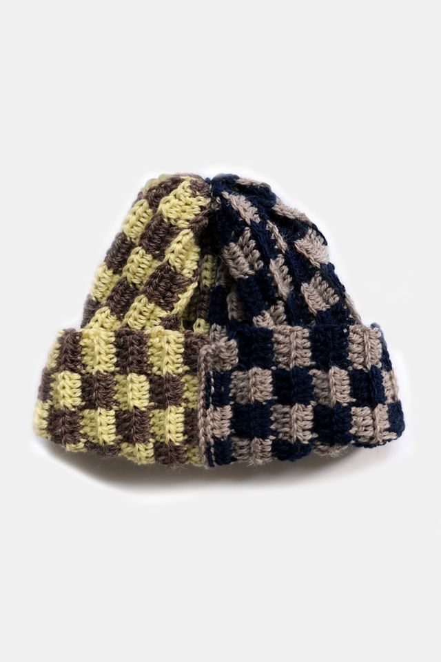 MARVES new york Crochet Checkered Wool Beanie #1