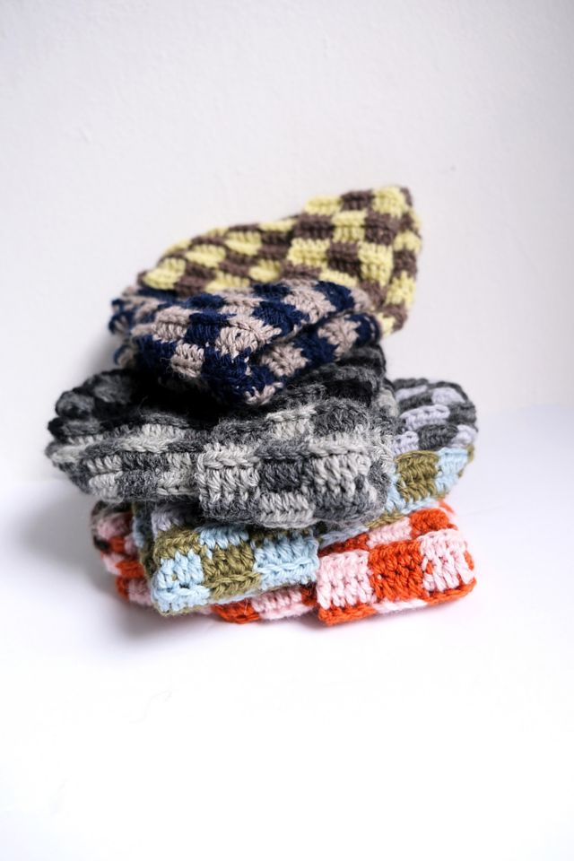 MARVES new york Crochet Checkered Wool Beanie #3