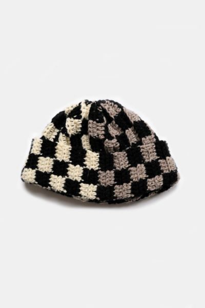 MARVES new york Crochet Checkered Wool Short Roll Beanie