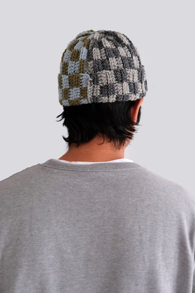 MARVES new york Crochet Checkered Wool Short Roll Beanie #1