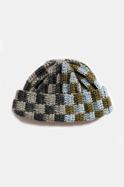 MARVES new york Crochet Checkered Wool Short Roll Beanie