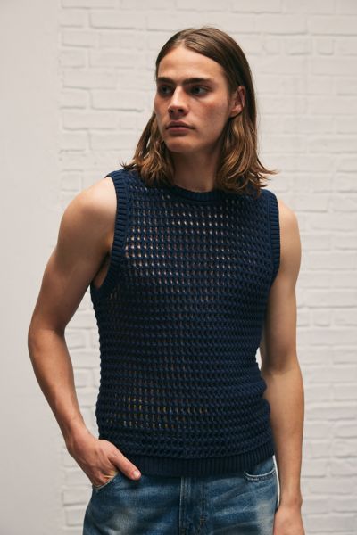 Shop Bdg Focus Knit Tank Top In Black Iris, Men's At Urban Outfitters