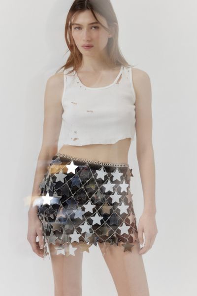 Urban Outfitters Vega Mirrored Star Skirt In Silver, Women's At