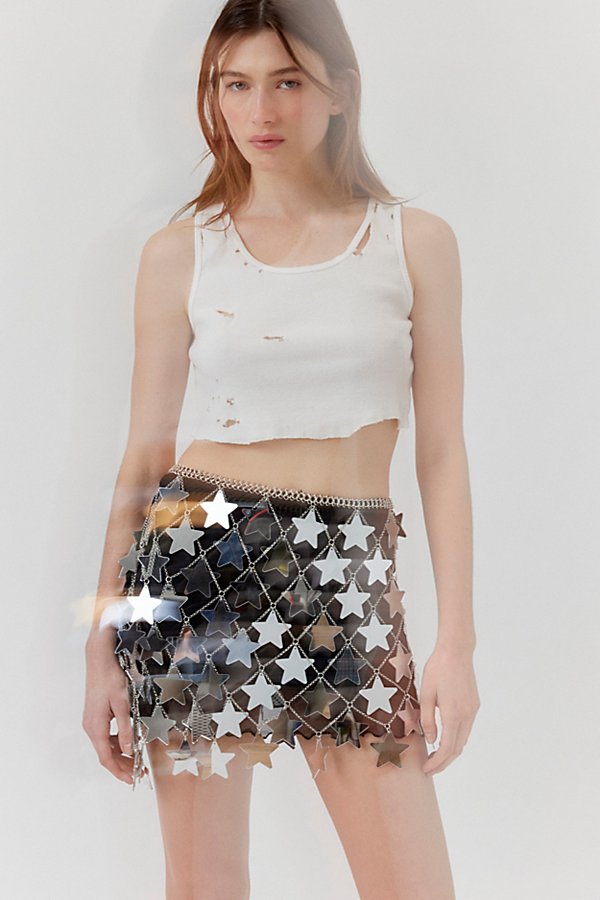 Urban Outfitters Vega Mirrored Star Skirt In Silver, Women's At