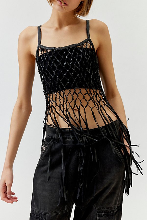 Urban Outfitters Willa Leather Fringe Top In Black, Women's At