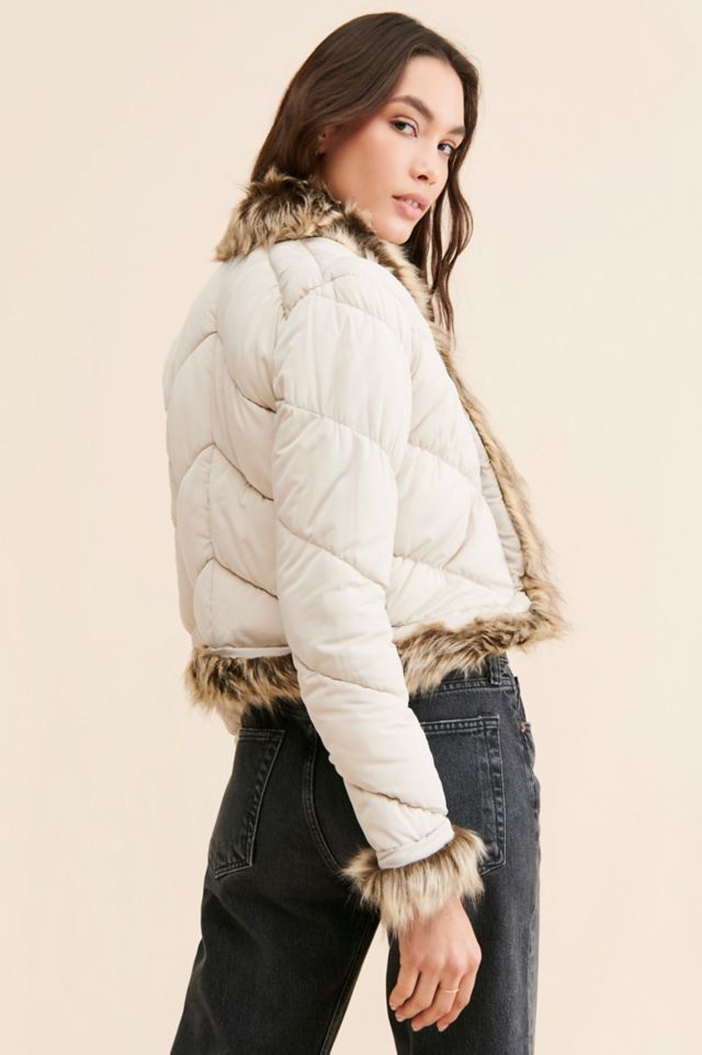 Faux fur trim crop best sale puffer jacket