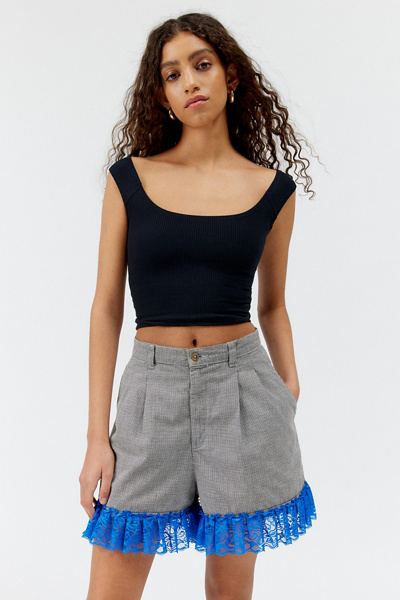 Urban Renewal Remade Plaid Lace Ruffle Short | Urban Outfitters