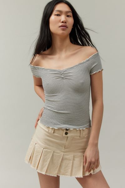 Bdg Michelle Off-the-shoulder Top In Black/white At Urban Outfitters In Black/white