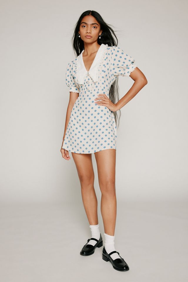 blue white dot dress Sneaky Link Saint Plunge Maxi Dress