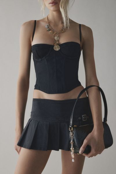 Bdg Shaina Belted Denim Micro Mini Skort In Black, Women's At Urban Outfitters In Black