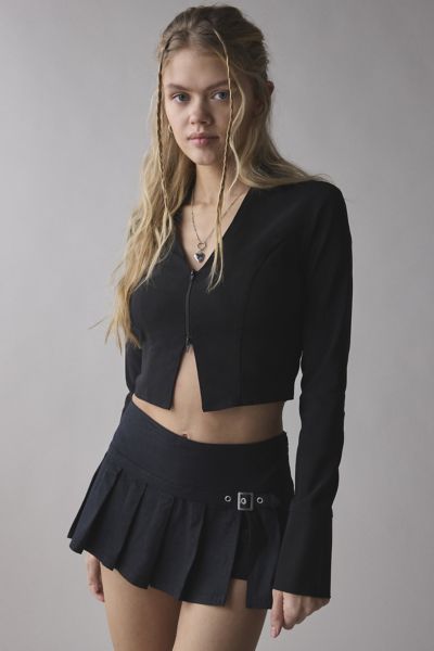 Shop Bdg Shaina Belted Linen Micro Mini Skort In Black, Women's At Urban Outfitters