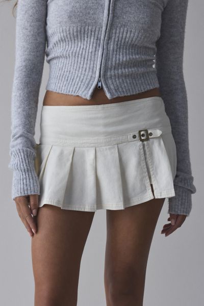 BDG SHAINA BELTED LINEN MICRO MINI SKORT IN WHITE, WOMEN'S AT URBAN OUTFITTERS 