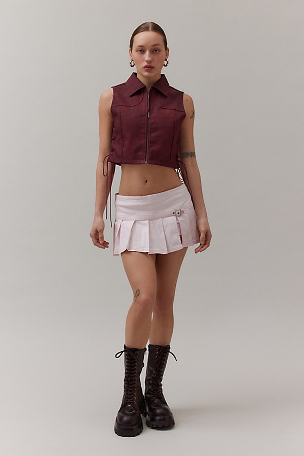Shop Bdg Shaina Belted Linen Micro Mini Skort In Pink, Women's At Urban Outfitters