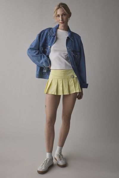 BDG SHAINA BELTED LINEN MICRO MINI SKORT IN YELLOW, WOMEN'S AT URBAN OUTFITTERS 