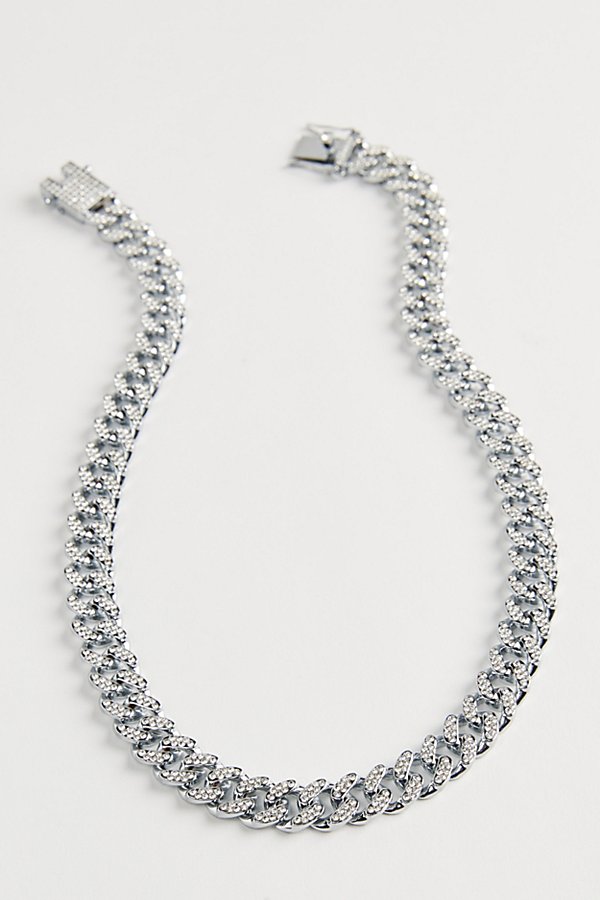 Urban Outfitters Iced Curb Chain Necklace In Silver, Men's At  In Metallic