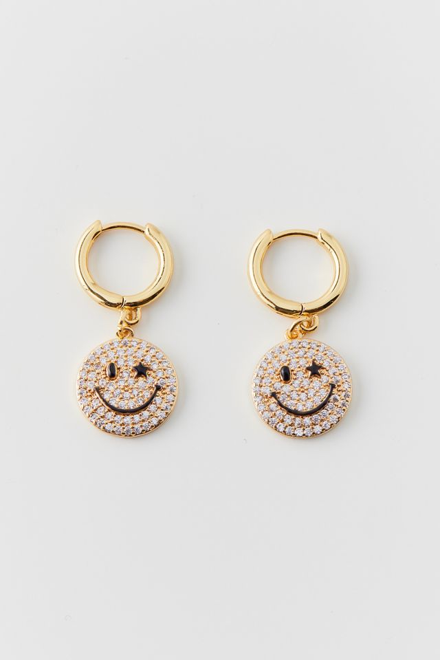Iced Happy Face Charm Hoop Earring | Urban Outfitters Canada