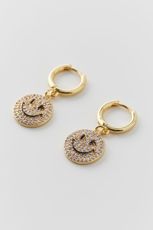 Iced Happy Face Charm Hoop Earring | Urban Outfitters Canada