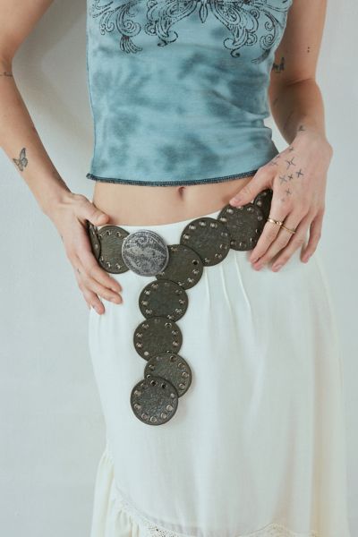 Urban Outfitters Betty Stamped Leather Western Belt In Olive, Women's At