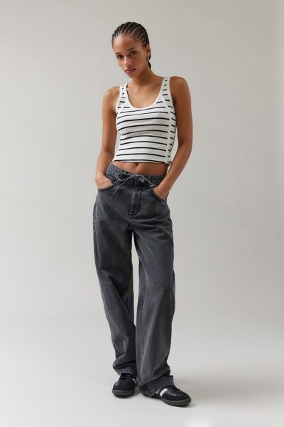 Shop Bdg Bella Drawstring Baggy Jean In Black, Women's At Urban Outfitters
