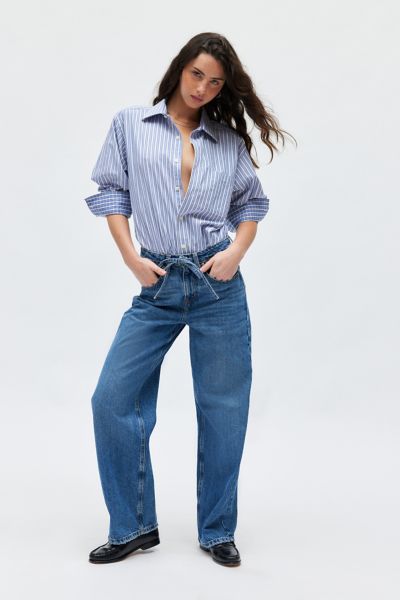 Shop Bdg Bella Drawstring Baggy Jean In Vintage Denim Medium, Women's At Urban Outfitters