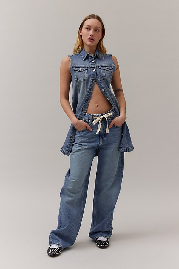 Shop Bdg Bella Drawstring Baggy Jean In Vintage Denim Medium, Women's At Urban Outfitters