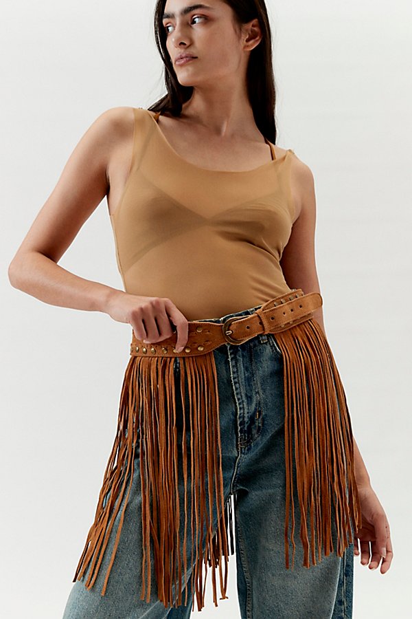 Urban Outfitters Noah Suede Fringe Skirt Belt In Brown, Women's At