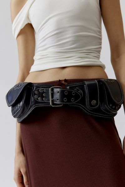 Urban Outfitters Sadie Leather Pocket Belt In Black, Women's At