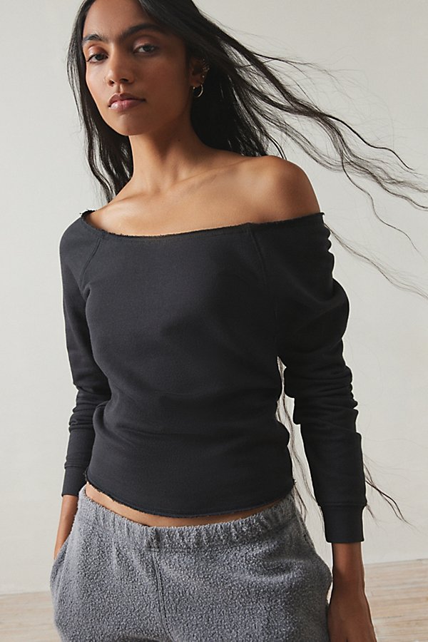 Out From Under Off-the-shoulder Pullover Sweatshirt In Black, Women's At Urban Outfitters
