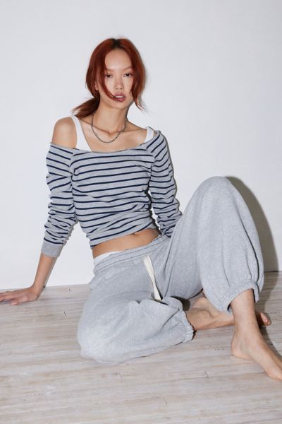 Shop Out From Under Off-the-shoulder Pullover Sweatshirt In Grey, Women's At Urban Outfitters