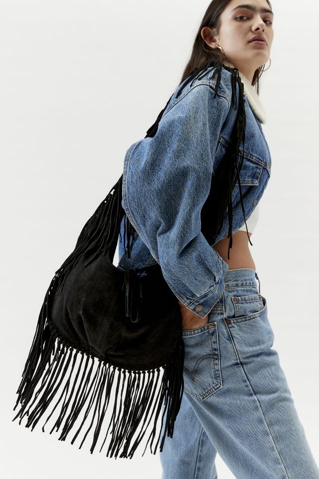 Black suede fringe purse best sale