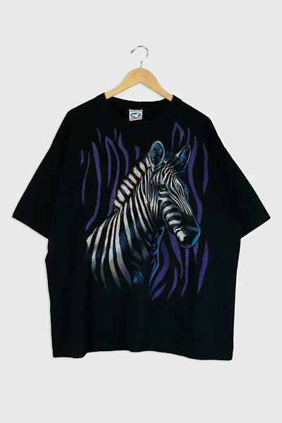 80-90s vintage zebra shirt ゼブラ柄 ボックスシャツ Mens 70s Black White Zebra Print Long Sleeve Shirt - Small
