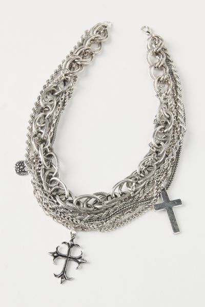 Urban Outfitters Diego Cross Multichain Necklace In Silver, Men's At