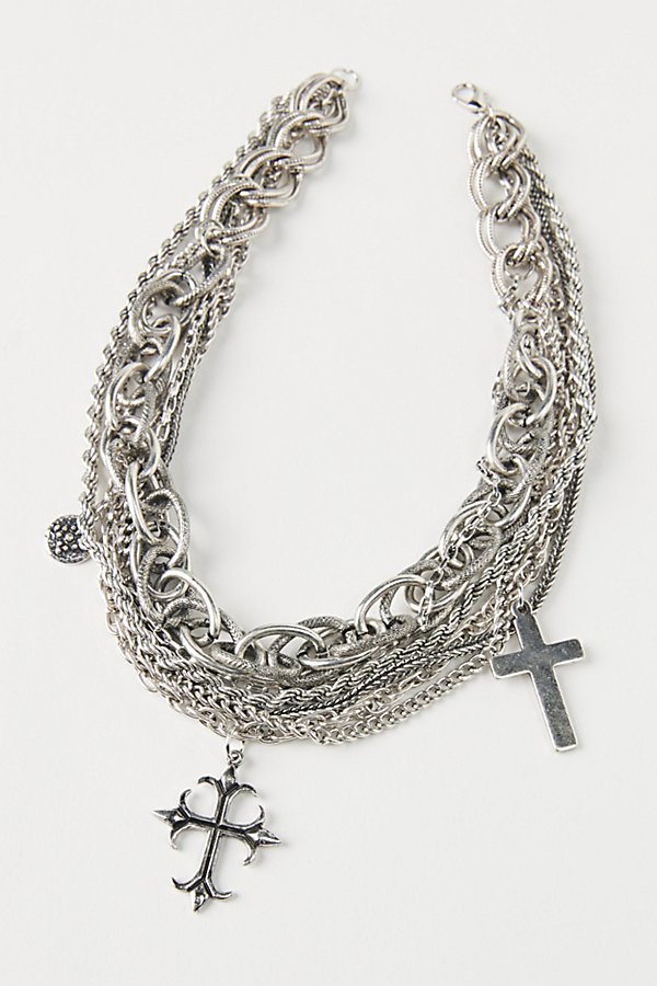 Urban Outfitters Diego Cross Multichain Necklace In Silver, Men's At  In Metallic
