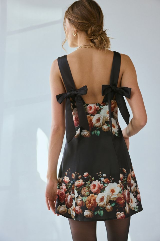 UO Bri Double Bow Sleek Satin Mini Dress