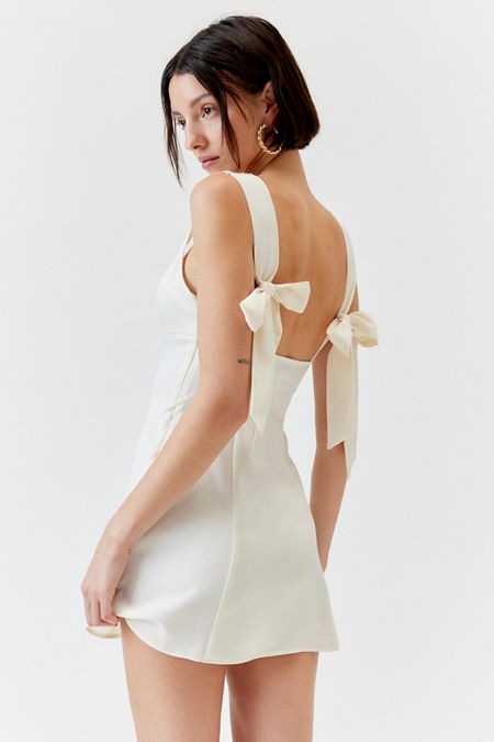 UO Bri Double Bow Satin Mini Dress