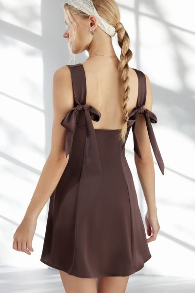 UO Bri Double Bow Satin Mini Dress