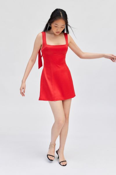 uo bri double bow satin mini dress