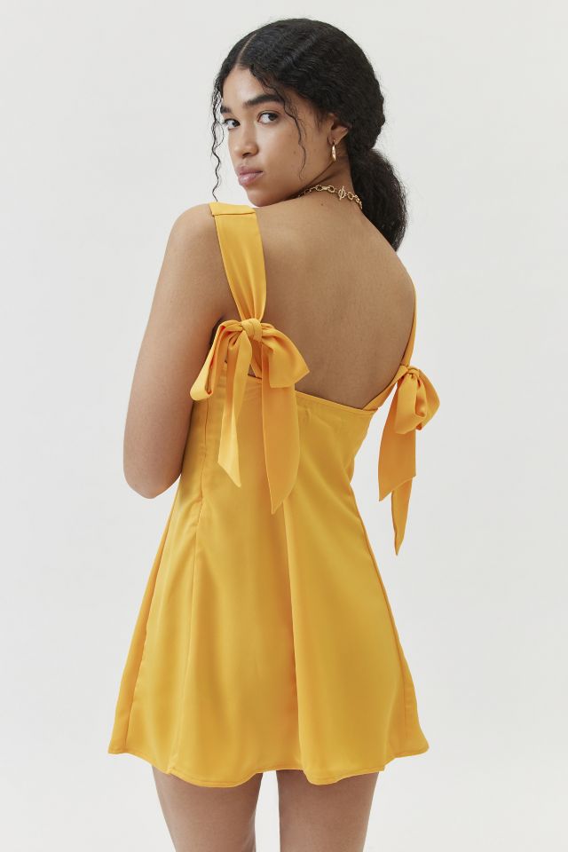 UO Bri Double Bow Sleek Satin Mini Dress #3