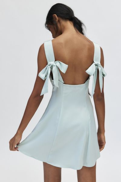 uo bri double bow satin mini dress