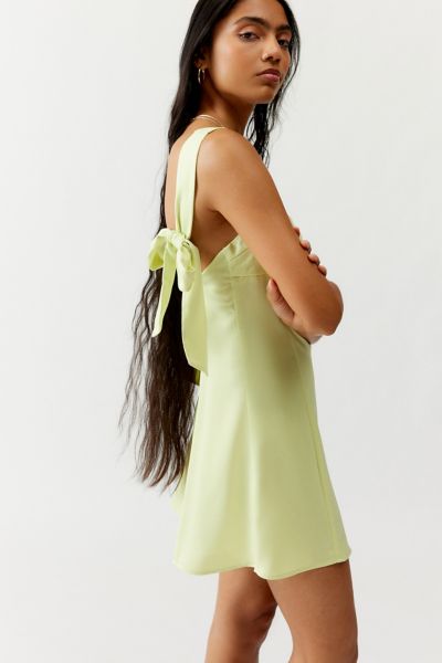 UO Bri Double Bow Sleek Satin Mini Dress