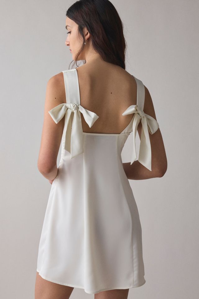 Lace-Up Sleeveless Satin Mini Dress with Bow main image 0