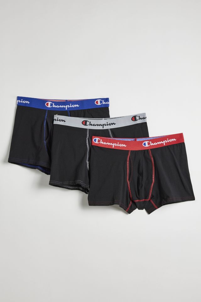 Champion Men's Boxer Brief Short Underwear Black/Red 3-Pack