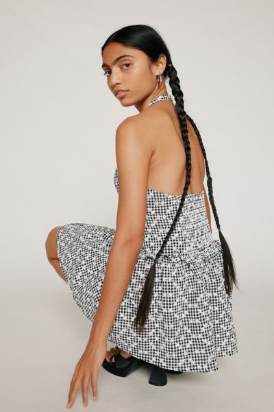 for love & lemons janice gingham mini halter dress