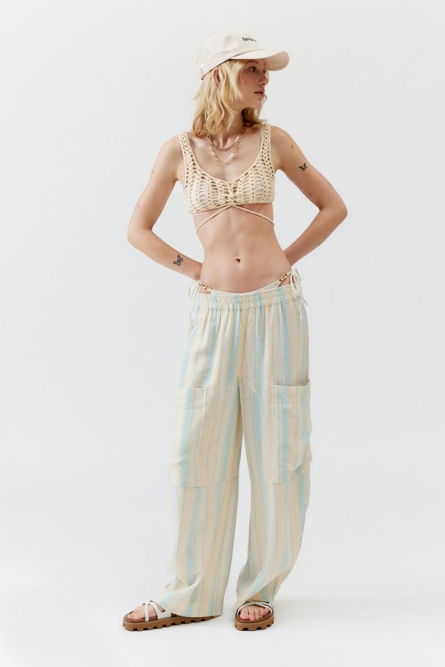 UO Mae Shimmer Striped Linen Cargo Pant | Urban Outfitters